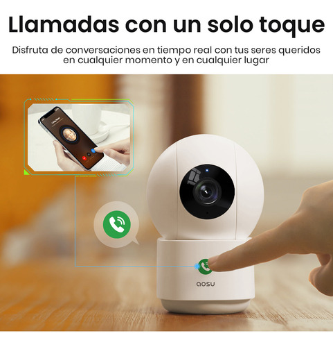 Cámara de seguridad interiores para seguridad hogar Cámara De Vigilancia Wi-Fi 4MP Detección de movimiento y notificaciones y Sonido Audio bidireccional compatible con Google y Alexa AOSU