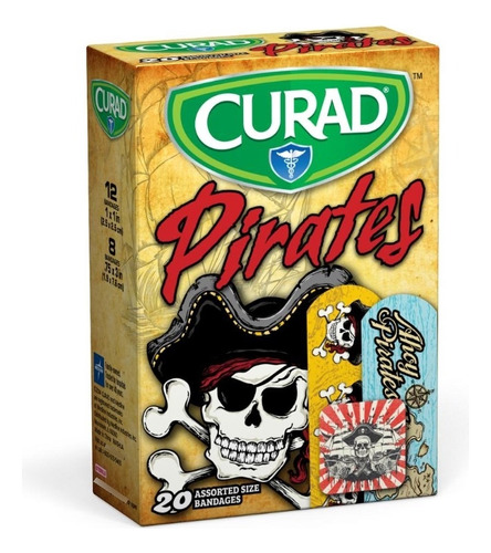 Bandita Curita Adhesiva Infantil Piratas Curad Medline 20pzs