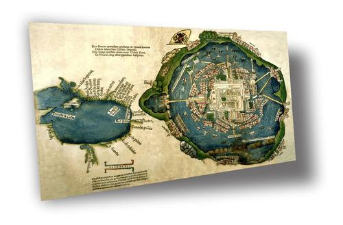 Cuadro Canvas Bastidor Mapa México Tenochtitlán 1524 50x79