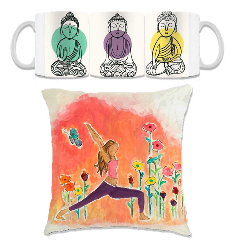 Taza De Yoga Buda Meditación Regalo Cojín 30x30 Conjunto