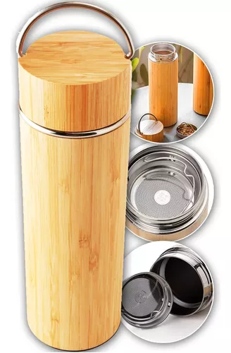 Termo de Bambú - Botella Térmica y Garrafa para Té con Filtro