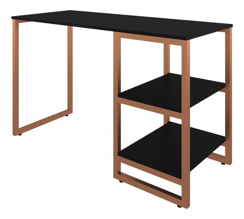 Mesa Escrivaninha De Madeira C/ Prateleiras Home Office Inc Cor Preto com Cobre