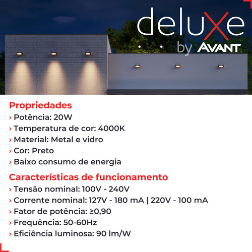 Refletor Led Effect 20w 4000k Luz Branco Neutro 1800lm à prova de água 127/220V Preto Cod: 287050877 Deluxe by Avant