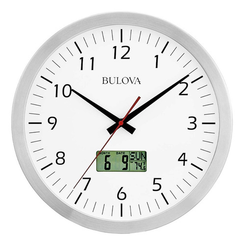 Reloj Pared Digital Bulova Clocks C4810 Blanco Temperatura Estructura Plateado
