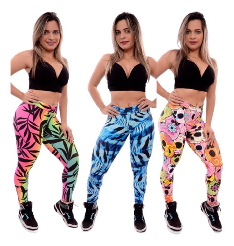 Kit 10 Calça Leg Fitness Feminina Suplex Cós Alto Estampad