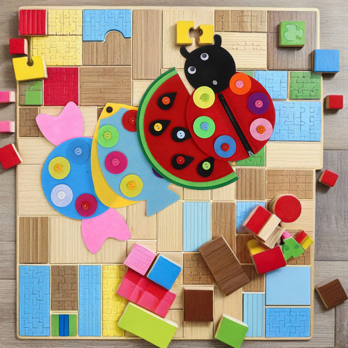 Pizarra Montessori Con Botones Y Cierre De 4 Piezas: Manuali