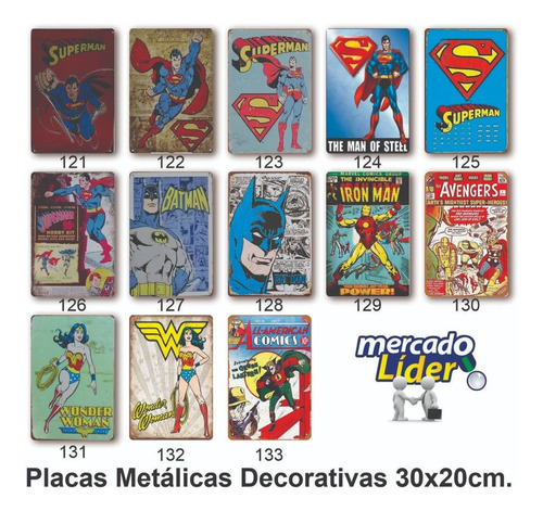 Imagen 5 de 10 de Placa Decorativa Metálica Matricula Carro 30x15 Cm. Marvel