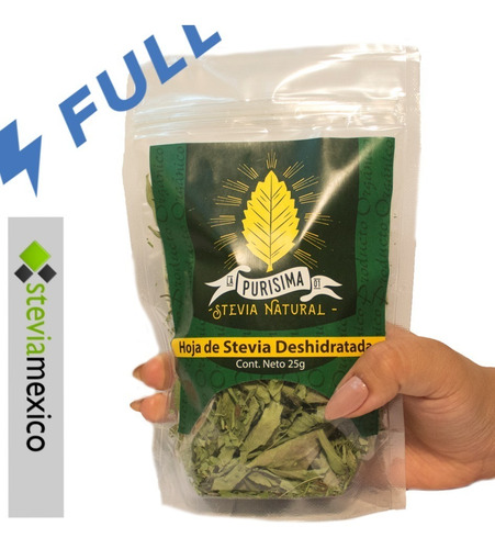 Imagen 1 de 10 de Hojas Entera De Stevia Orgánica Bolsa Pet Con 30g -envío Ful