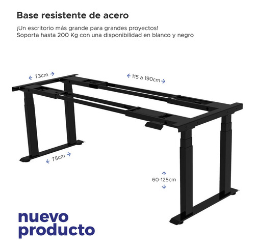 Escritorio Extra Carga De Altura Ajustable 210x80 Gamer Mad Oscura 25mm Grosor Muy Resistente 4 Motores Doble Soporte Capacidad De Hasta 250 Kg
