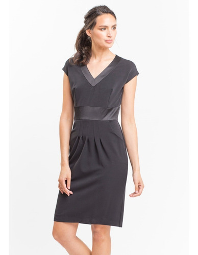 Vestido De Vestir Negro Crepe Con Raso Giacca