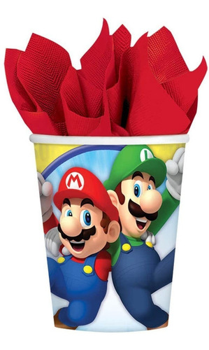 Vaso Desechable Super Mario Nintendo 12 Piezas - Kiwimario