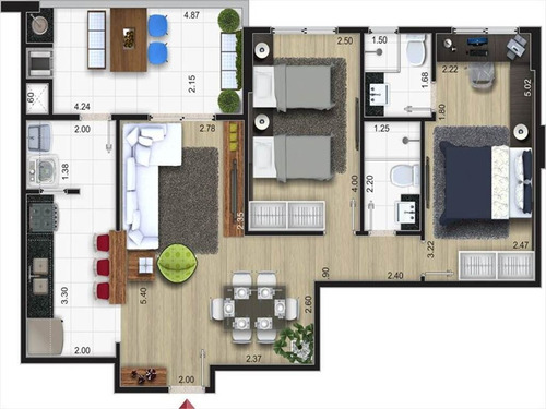Imagem 3 de 6 de Apartamento, 2 Dorms Com 76 M² - Centro - Mongagua - Ref.: Ita2419 - Ita2419