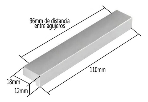 Imagen 2 de 4 de Manija Tirador Barral L Aluminio 96mm Regalosleon