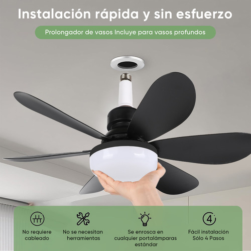 Lampara Ventilador De Techo Led 52cm Con 6 Aspas Y Control Remoto, Incluye Expansor Y Base De Abanico