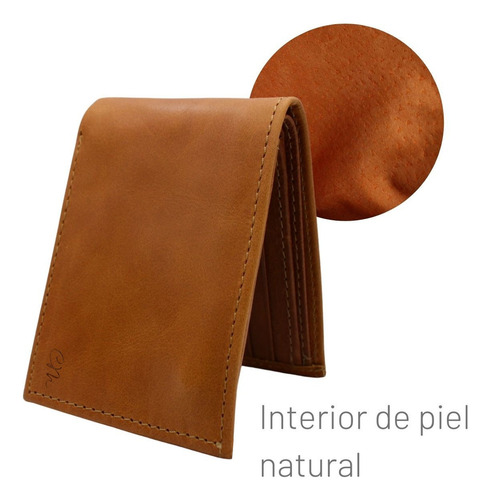 Cartera Bifold Premium Hombre Cierre Interno Piel Genuina Color Miel
