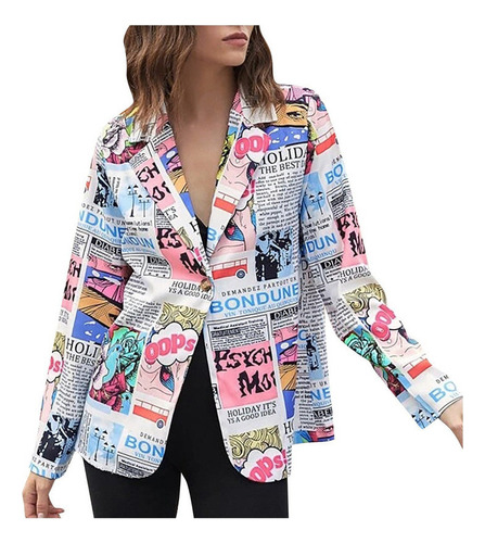 Chaqueta 7g Con 1 Botón Y Estampado De Grafiti P/mujer 3243