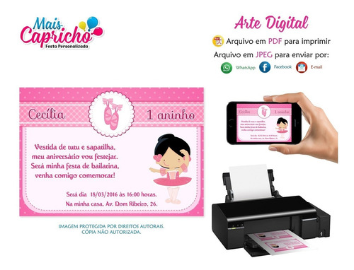 Convite Digital Aniversário Bailarina - Arte Personalizado