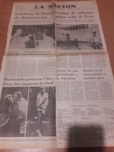 Tapa Diario La Nación 06 04 1980 Pascua Vilas Borg Tenis 