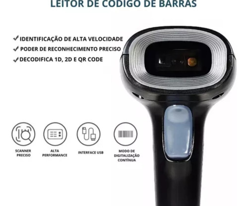 Leitor De Código De Barras Portátil Com Fio 1d, 2d E Qr Code