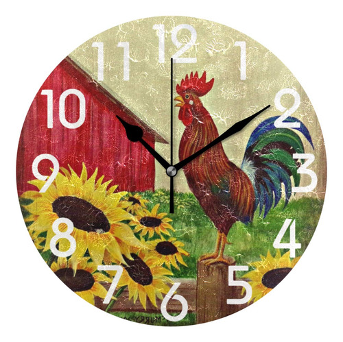 Naanle Farm Crowing Rooster - Reloj De Pared Redondo Con Dis