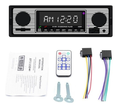 1din Retro Vintage Coche Estéreo Con Bluetooth Aux Usb Fm