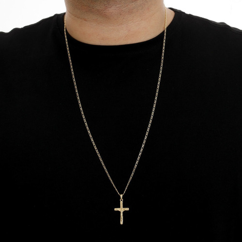 Imagem 3 de 3 de Corrente Cordão Masculina 1x1 Banhada Ouro 18k Pingente Cruz