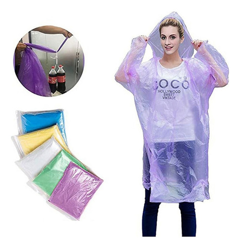 50 Ponchos De Lluvia Desechables Para Acampar Al Aire Libre