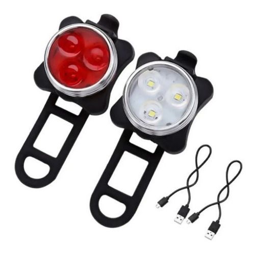 2 Luces De Bicicleta Delantera Trasera 3 Leds Usb Recargable