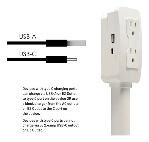 Extensor De Toma De Corriente Con Usb Y Corriente Alterna, A