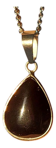 Collar Dije Cuarzo Rosa Amatista Obsidiana Mini Gota +cadena Obsidiana