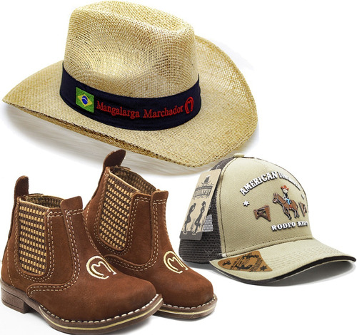 Kit Infantil Botina Country + Bone Kid + Chapeu Mm Cowboy 