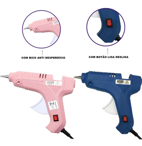 Pistola De Cola Quente Bivolt Profissional 40w Com Botão Liga Desliga Cor Rosa Voltagem 40w