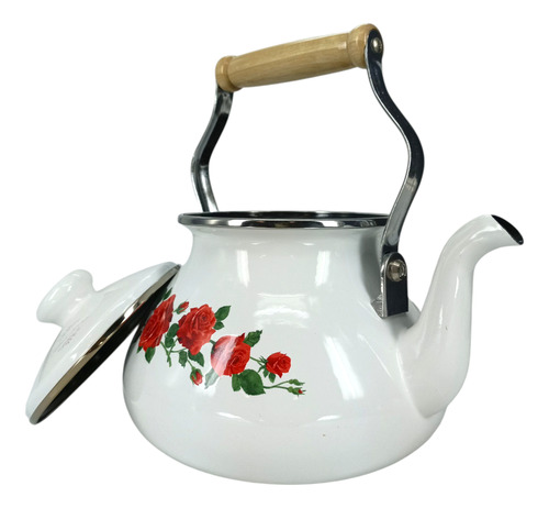 Pava Enlozada Tetera Francesa Decorada Eurokitchen 3 Lts Blanco Flores