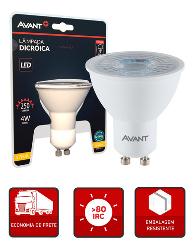 10 Lampadas Led Dicróica 4w 2700k Gu10 Amerela Bivolt Avant