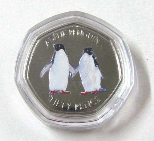 Moneda Malvinas 2019 50 Pence Pinguino Adelia Esmaltada