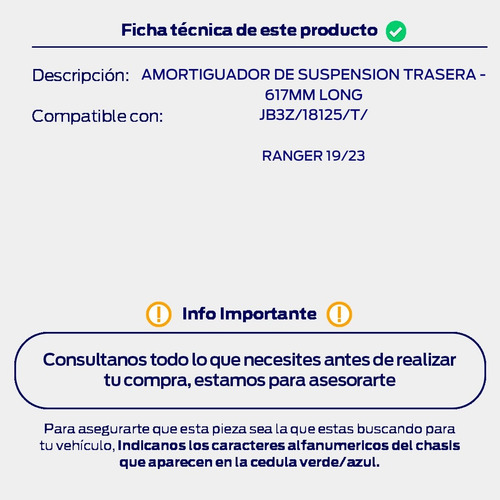 Amortiguador De Suspension Trasera Ford Ranger 2022