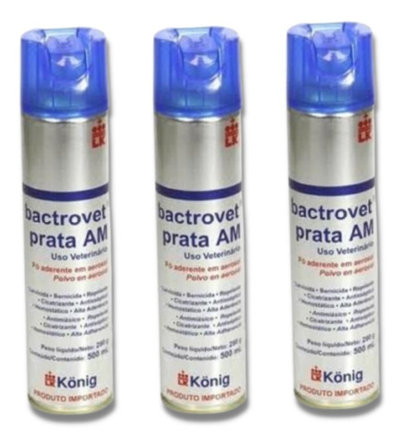 Bactrovet Spray Prata 500ml Konig Cicatrizante Kit Com 03 Un