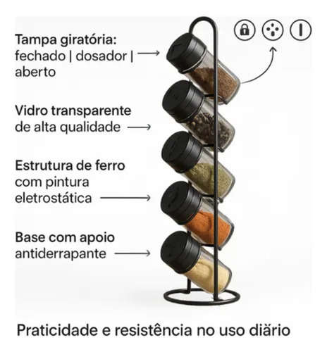 Conjunto 8 Pote Potinhos De Sal Temperos Vidro Preto