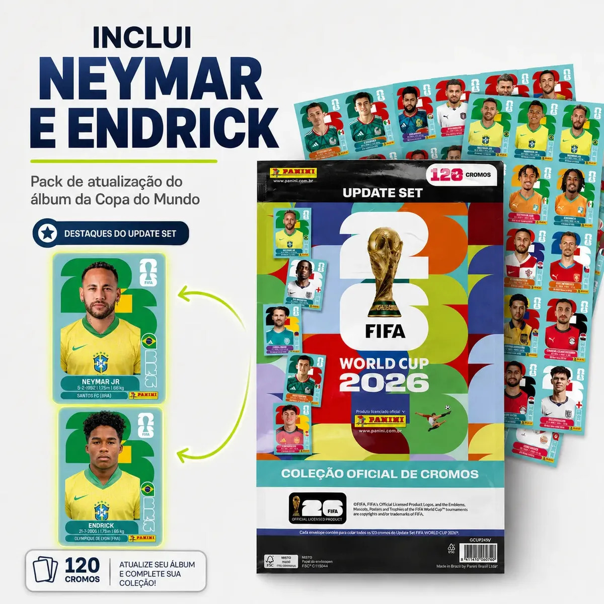Kit Pack De Atualização Album Copa Do Mundo 2026 Panini – 120 Figurinhas Atualizadas – Neymar Endrick Fifa World Cup 2026