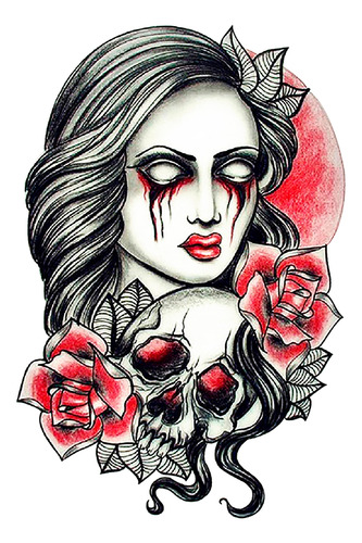 Kit 2 Tatuagens Falsa Feminina Karpa Catrina Caveira 21x15cm