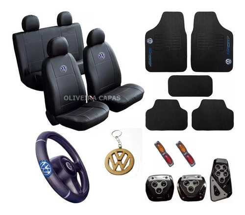 Kit Capas Couro Banco Carro Tapetes Volante Pedal Volkswagen