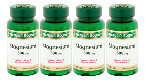 Magnesio 500mg 100 Tabletas (4 Frascos) Nature's Bounty