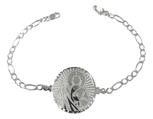 Pulsera Esclava Con Medalla San Judas Grabado Plata Ley 925