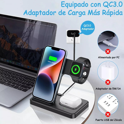 Cargador Inalámbrico 3 En 1 Base De Carga Rápida Para iPhone