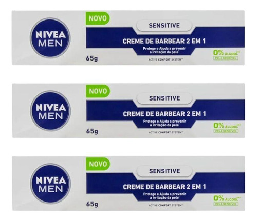 Creme Barbear Nivea 65g 2 Em 1 Sensitive - Kit Com 3un