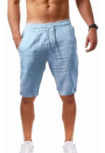 Short Pantalón De Algodón Y Lino Para Hombre, Playa, Yoga