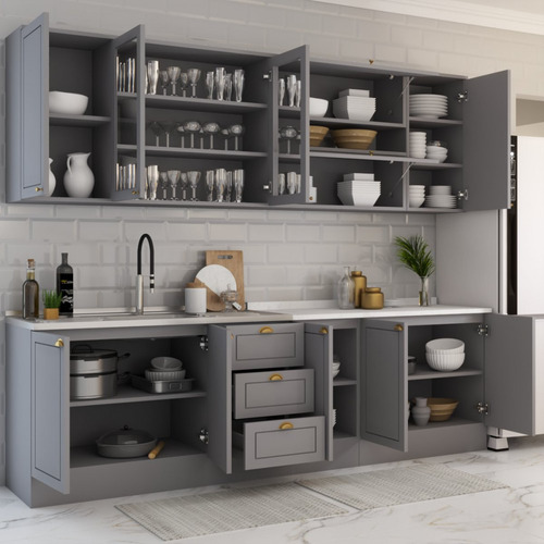 Cozinha Completa Dallas 11 Portas 100% Mdf Americana Cinza