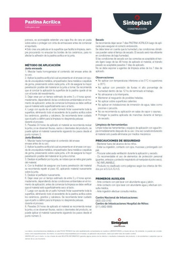 Imagen 4 de 4 de Pastina Acrilica Sinteplast Lista Para Usar X 1,25kg Colores