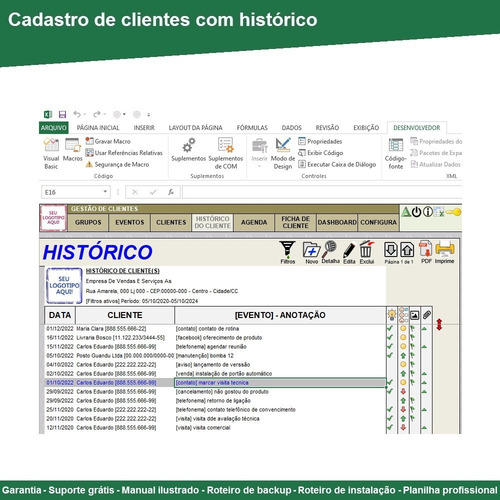 Planilha Excel Para Cadastro De Clientes Com Anotações