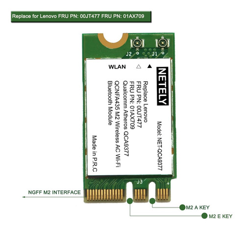 Netely Adaptador De Red Inalambrico Para Laptop-ngff M2 Wi-fi Card-802.11ac 1x1 Mimo2.4ghz 150mbps 5ghz 433mbps Bluetoot